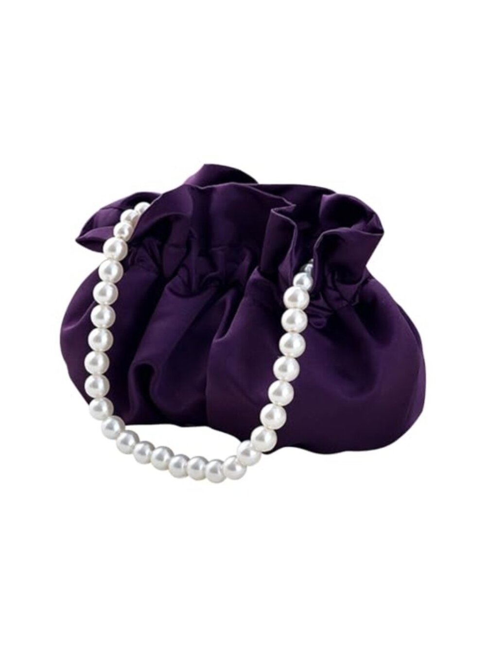 Satin Bucket Wristlet Mini Purse with Faux Pearl Chain Strap
